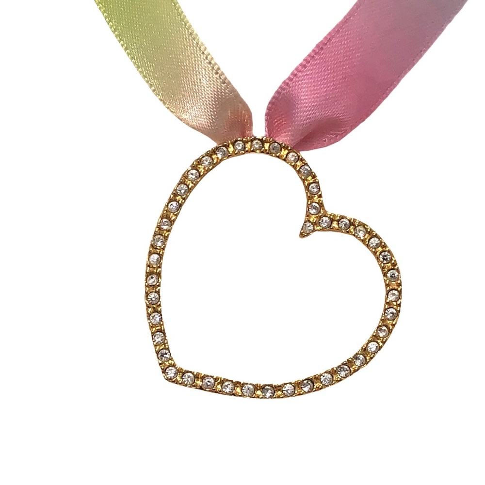 DIAGONAL OPEN HEART GOLD TONE & CRYSTAL PENDANT